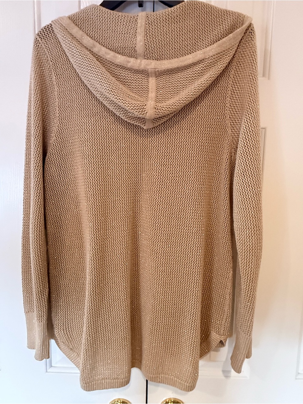 Chico’s Gold Zip-Up Hooded Drawstring Knit Sweater Jacket Metallic Sparkles - Picture 9 of 9